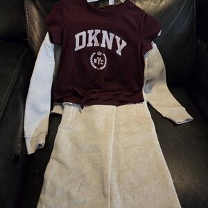 DKNY Burgundy and Gray Dress